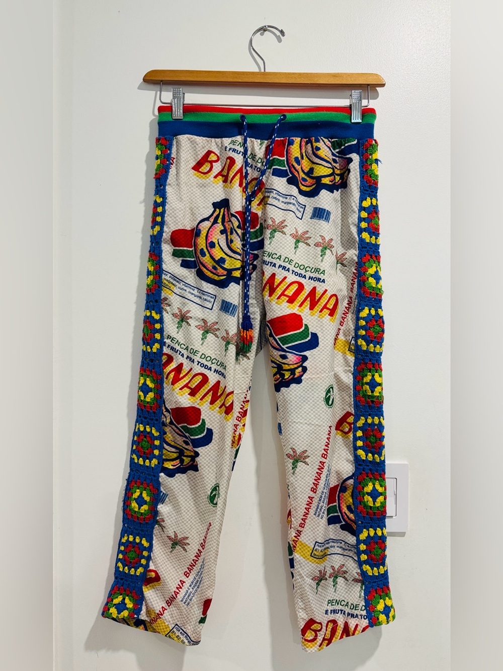 Farm Rio Banana Print Crochet Side Panel Pants Size Small